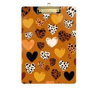 Brown Leopard Pattern Heart Acrylic Note clipboard Standard Letter A4 Size Standard Hole for Soccer Truck Driver Gold 12x9in Tabla para escribir con Clip