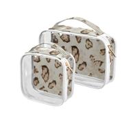 Brown Leopard Patterned Animal Fur 2 Pack Clear Men Toiletry Bag TSA Approved Water-Resistant Cosmetic Bag Travel Airport Airline Compliant