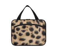 Brown Leopard Patterned Animal Fur Hanging Travel Makeup Bags with Hook, Designer Waterproof Cosmetic Bags for Travel Must Haves Traveling bolsas de maquillaje para Mujer L