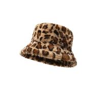 Brown Leopard Print Bucket Hat Suitable for 58cm Head Circumference Soft Plush Lined Warm Fisherman Cap for Women Girls Winter Outdoor Wear