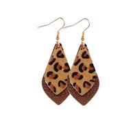 Brown Leopard Print Genuine Leather Stud Earrings 1 Pair for Mom