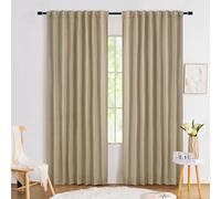 Brown Linen Total Blackout Curtains 90 Inch Long for Bedroom, Burlap Textured Farmhouse Back Tab Energy Saving Thermal Insulated Rod Pocket Window Treatment for Living Dining Room, 52"W 2 Panels