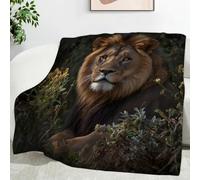 Brown Lion Super King Size Blankets,Green Plants, Ultra-soft Warm Puffy Flannel Throw Blanket, Versatile Throws Blankets 87"x94" for Bedroom Couch Bed Sofa Bedding (221x239cm)