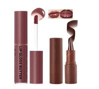 Brown Lip Gloss And Lipstick-Style Lip Colour Set, Coffee Brown, 2-Piece | Wand Applicator, Fitted Caps, 2 Application Styles, For Everyday Make-Up, Use Separately Or Layer For A Reflective Finish