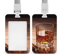 Brown Liquor in Cup Badge Holders with Push-Pull Slot&Lanyard Waterproof Plastic Vertical Work ID Card Holder Portable Travel Document Protector Detachable Card Protector