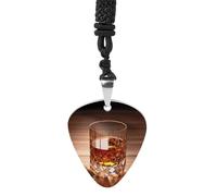 Brown Liquor in Cup Guitar Pick Necklace Exquisite Titanium Steel Personalized Necklaces Cool Pendant Necklaces Fashion Guitar Pick Holder Necklace Unique Gifts for Adult