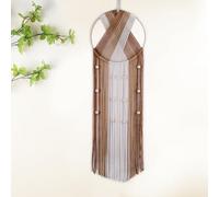 Brown Long Macrame Wall Hanging Tapestry, Boho Handmade Woven Wall Decor with Beads, Bohemian Minimalism Tassel Ombre Wall Art for Living Room Bedroom Office Nursery Apartment Home Decor, 25 x 80 CM