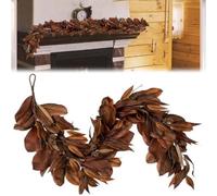 Brown Magnolia Leaf Garland,6/9ft Artificial Autumn Magnolias Leaf Artificial Garlands with Pinecones,Rustic Fall Leaf for Fireplace Mantel,Christmas and Thanksgiving Decorations