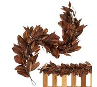 Brown Magnolia Leaf Garland - 6FT Artificial Magnolia Leaf Wreath with Pine Cones, Faux Silk Fall Garland for Fireplace Mantel, Doorway, Table Centerpiece, and Indoor Outdoor Autumn Home Decoration