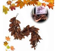 Brown Magnolia Leaf Garland, 6FT Magnolia Fall Garland Decor, Autumn Magnolias Leaf Artificial Garlands, Rustic Fall Leafs for Fireplace Mantel, Christmas and Thanksgiving Decorations
