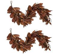 Brown Magnolia Leaf Garland 72 Inch Artificial Magnolia Leaves Garland Realistic Fall Leaves Garlands Rustic Fall Leaf Hanging Autumn Wreath Decor for Front Door Fireplace Mantel Table Centerpiece