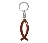 Brown mahogany wood Christian Jesus Ichthus fish keyring 9cm
