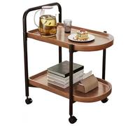 Brown Marble-Effect 2-Tier Side Table with Handle, Portable Utility Cart for Sofa & Nightstand, Rolling Snack Storage for Kitchen & Home