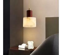 Brown Marble Frosted Glass Alabaster Pendant Light Wood Lighting Fixture Vintage Brass Mid Century Hanging Lamp Modern Farmhouse Chandelier for Dining Room Bedroom Hallway