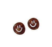 Brown Marbled Smiley Face Stud Earrings, Glossy Resin Cute Casual Women Jewelry