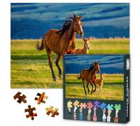Brown Mare Teaching her Little Foal Puzzles for Adults 1000 Pieces | 2 Hours to Complete, Letters on Back, Reference Poster, Dust Free, Educational Fun Games or Toys for Elders Friends 20X27INCH