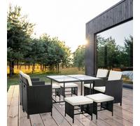 (Brown) MCC 9 Pieces Rattan Garden Furniture Outdoor Chair & Table 4+4+1 Set Cuba