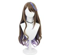 Brown Mix Blue Purple Wig Long Wavy Wig with Bang Halloween Party Wig 31in (Brown Mix Blue Purple)
