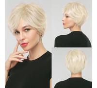 Brown Mixed Blonde Cut Short with Bangs Dark Roots Heat Resistant Synthetic for Women