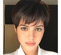 Brown Mixed Blonde Cut Short with Bangs Dark Roots Heat Resistant Synthetic for Women
