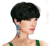 Brown Mixed Blonde Cut Short with Bangs Dark Roots Heat Resistant Synthetic for Women