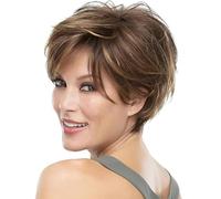 Brown Mixed Blonde Cut Short with Bangs Dark Roots Heat Resistant Synthetic for Women