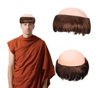 Brown Monk Wig Short Straight Hair, Bald Head Cap Wig, Monk Fancy Dress Bowl Cut Funny Costume Wigs Bald Head Cap, Monks Costume Balds Heads Caps, for Men's Party Halloween Old Man Cosplay