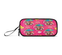 Brown Monkey Green Blue Umbrella Basic Pencil Case, Large Fabric Pencil Pouch, School Supplies Pencil Pouch