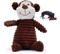 Brown Monkey Plush Dog Toy with Squeaker - Soft, ribbed fabric for chewing and interactive play. A great choice for small, medium, or large dogs playtime with squeaky toys