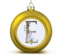 Brown Monogram Alphabet Letter E Initial Rabbit Animal Christmas Balls Ornaments,Letters Keepsake,Golden Hanging Ornaments Balls for Christmas Trees Merry Christmas Baubles New Year