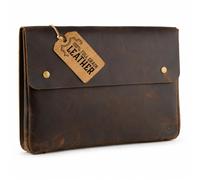 Brown Moonster Full Grain Leather Folder File Organizer Document Holder Portfolio for Men Spacious Folio Laptop Sleeve Case 13" 14" 15” MacBook Tablets