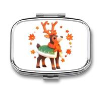 Brown Moose Pill Case Box with 2 Compartment Medicine Vitamin Organizer for Purse Pocket 5.5x4cm