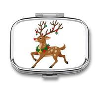 Brown Moose Pill Case Box with 2 Compartment Medicine Vitamin Organizer for Purse Pocket 5.5x4cm