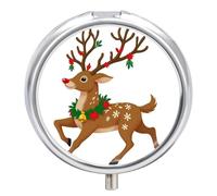 Brown Moose Pill Case Box with 3 Compartment Medicine Vitamin Organizer for Purse Pocket 5x5cm