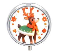 Brown Moose Pill Case Box with 3 Compartment Medicine Vitamin Organizer for Purse Pocket 5x5cm