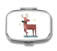 Brown Moose Stars Pill Case Box with 2 Compartment Medicine Vitamin Organizer for Purse Pocket 5.5x4cm