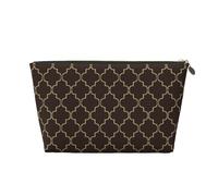 Brown Moroccan Trellis Makeup Bag, Cosmetic Bags Travel Toiletry Bag Make Up Bag for Women, Leather Makeup Bag Organizer, Cute Makeup Pouch Gold