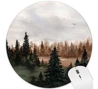 Brown Mountain Forest Tree Round Mouse Pad Cute Boho Nature Vintage Circle Mousepad Desk Mat Aesthetic Women Office Small Computer Laptop Wireless Accessories Travel Decorative Gaming Washable