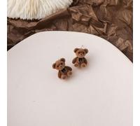 (brown) New Korean Kawaii Funny Plush Small Stud Earrings Cute Bow Bear Statement Dainty Earring Fashion Jewelry 2021