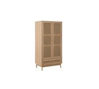 Brown Oak 2 Door Wardrobe Rattan 1 Drawer Birlea Croxley Mid Century Modern