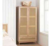 Brown Oak 2 Door Wardrobe Rattan 1 Drawer Birlea Croxley Mid Century Modern
