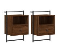 Vidaxl Bedside Cabinets Wall-Mounted 2 Pcs Brown Oak 40X30X61 Cm Engineered Wood