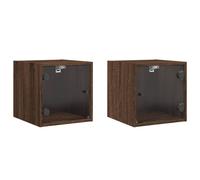 (brown oak, 2 pcs) vidaXL Bedside Cabinet with Glass Door Nightstand Bed Table End Table White