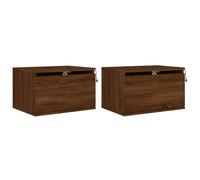 (brown oak, 2 pcs) vidaXL Wall-mounted Bedside Cabinets with LED Lights Nightstand Wall Units