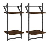 vidaXL 2-Tier Wall Shelves with Bars 2 pcs Brown Oak 30x25x65 cm
