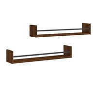 (brown oak, 80 x 16 x 14 cm) vidaXL Wall Shelves with Bars Floating Shelf Rack Wall Mounted Shelf 2 pcs