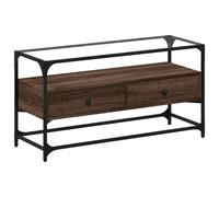 (brown oak, 98 x 35 x 51 cm) vidaXL TV Cabinet with Glass Top TV Unit TV Stand Media Unit Engineered Wood