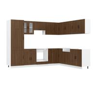 (brown oak) vidaXL Kitchen Cabinet Set 14 Piece Cabinet Cupboard Porto Engineered Wood