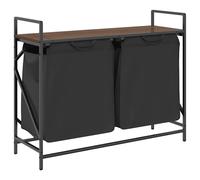 vidaXL Laundry Basket 2 Compartments with Shelf Brown Oak