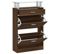 (Brown oak) vidaXL Shoe Cabinet with a Drawer and a Top Glass Shelf Wood Multi Colours